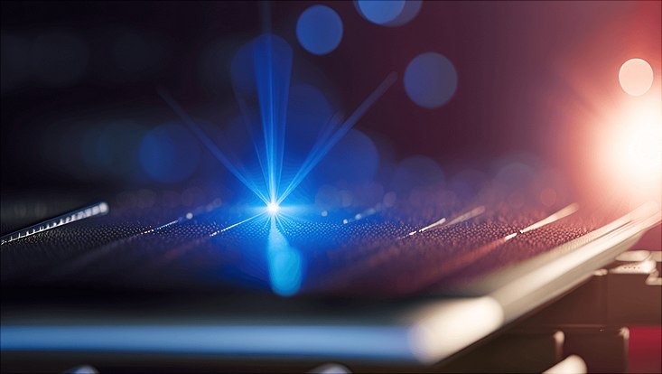 Blaues Laserlicht auf einer Oberfläche